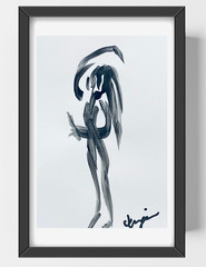 GUAJARDO Original Expressionism Girl Stretching 9X6 Paper Signed Art