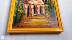 Vintage Oil Painting California Mission Spanish Church Orange Yellow Religious