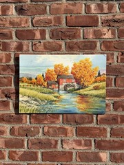 Minnesota Artist Lloyd Harting Signed Watercolor. Grist Mill In Autumn. 1944