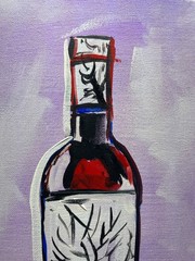 Hunt Original Art: 11×14 Acrylic on Canvas stylized Modern Red Wine Bottle