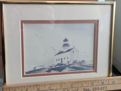 Original Vtg Watercolor Painting San Diego Point Loma Lighthouse Signed Frances