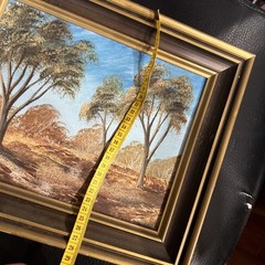 F Fisher Original Landscape Painting Textured Scratch Style Framed Vintage Art