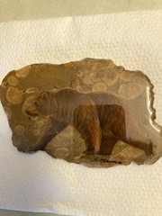 Vintage Hand Painted Animals on Stone Agate Slab Signed Heather Haynes McGee EUC