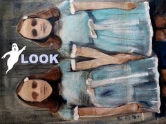 SHINING TWINS ORIGINAL OIL PAINTING COTTON CANVAS SIGNED KUBRICK HALLOWEEN GHOST