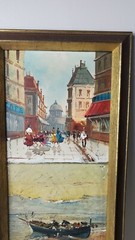 Cityscape Seascape Signed Scene Oil Ceramic Art Tile Triptych 3 Artists Vtg