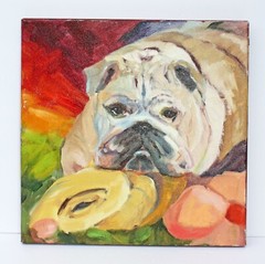 BETH GANDY “Bulldog Portrait” Painting – Oil on Canvas 12 x 12 inch – SO CUTE