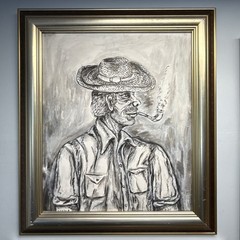 Vintage „Man Smoking A Pipe” Black / White Painting – Signed And Framed 32 x 29