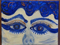 Blue Lady Eyes Unique Abstract Expressionism Wall Art Canvas Acrylic 11×14