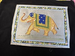 Vintage Silk Fabric Hand Painted Elephant Trunk Up See Disc.