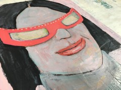 Original Acrylic Woman Portrait Painting Weird Times Pink Glasses Art Miz Katie