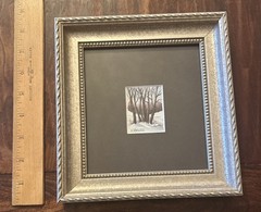 Vtg Original Mini Winter Woodland Watercolor 2” Signed: L. Sternard 7.5” Frame