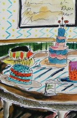 ORIGINAL Bakery cakes pies food Watercolor ink IMPRESSIONISM
