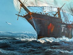 Large Vintage Oil Painting Sailing Ship Seascape Signed Maritime Ocean Art
