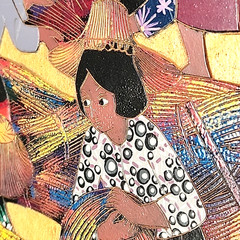 Vintage Yai Raja Thai Folk Art Color Painting Woodblock Artist Signed Framed MCM