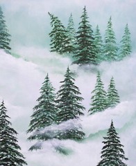Original acrylic pine trees large painting calming green wall art forest