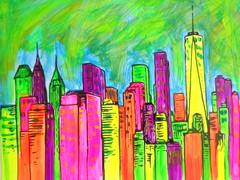 Original BRIGHT & COLORFUL NEW YORK CITY HIGH RISE Landscape Abstract Painting