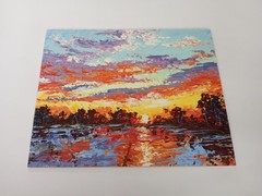 Original Evening Sunset River Oil Painting Palette Knife Ukrainian Landscape Art