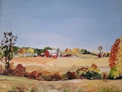 1996 Vintage Madelene Watson Conneaut Lake Pa Artist Farm Hunting Oil Painting
