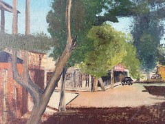 RCM Original Oil Canvas California Gold Rush Town Street Scene 1950s Signed
