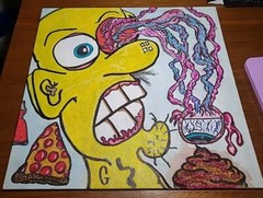 Original Painting Eyes On The Prize Pizza Glue Ocular Injury Feces Lowbrow Toons