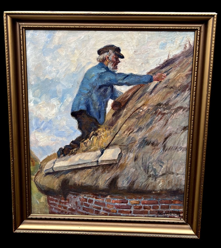 Axel Aabrink Reet Thatched Roof Painter Oil Painting Signed Original Framed