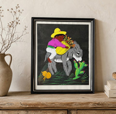 Vintage Mexican Folk Art Painting Burro Donkey Framed Wall Art Gouache 10×12
