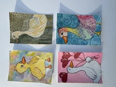 Original ACEO Watercolor Painting – Rainbow Duck Goose Whimsy Art Series Pride