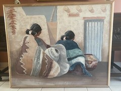 E Lee Vtg. Large Original Acrylic on Canvas( Indian Women) (42in x52in) Framed