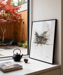 Original Signed Watercolor Painting. Hummingbird. 12×9″ Bird. Nest. Birdnest.