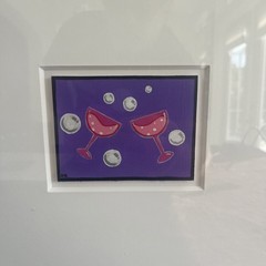 Original Vintage Whimsical Pop Art Painting Signed DG – Cocktail Toast -Framed