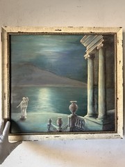 M THOMSON ANTIQUE GREEK ROMAN STILL LIFE LANDSCAPE OIL PAINTING OLD VINTAGE 1920
