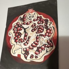 Signed Original Pomegranate Still Life Painting on Paper