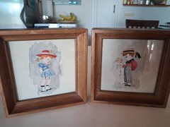 Beautiful Original Watercolor Paintings, French Children, Pair 5″ X 5″ Unsigned