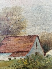 c1860 Antique Oil Painting Landscape American School Victorian Town