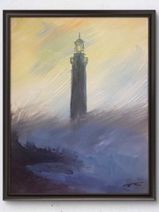 Lighthouse Stormy Sea Expressionist Acrylic Original Art 14×11 Canvas