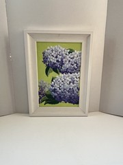 Original Floral Art Artist Signed Blue Hydrangeas Framed