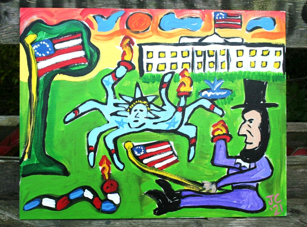 SPIDER LIBERTY ABRAHAM LINCOLN Jr CHARLIE FAST ORIGINAL FOLK POP ART PAINTING