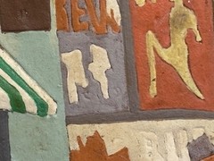 VINTAGE WOODEN RELIEF CARVING STREET SCENE VILLAGE SIGNED GENRE PAINTING FOLKART