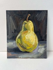 Minimalist Still Life Oil Painting One Pear 6×5 inches Impressionist