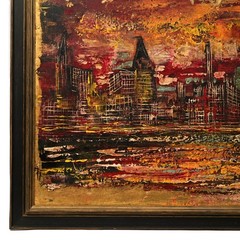 SFAX Original Vintage Signed Cityscape Skyline Landscape Oil on Canvas Painting