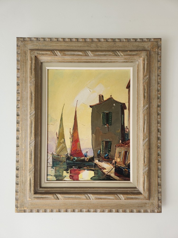 Elie Bernadac French Martigues Effet Du Soir Oil On Canvas Painting