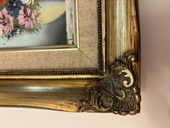 Vintage Painting Vase of Flowers in a Gold Toned Wood Frame