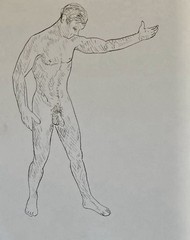 Lot of 3 male figure Studies, ink drawings, vintage, nude, gay int