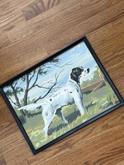 Vintage Paint By Number Painting Hunting Camp Pointer Setter Dogs Framed Pair