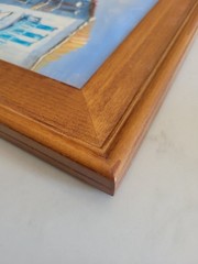 Oil Painting Mediterranean Harbor Scene Signed – Aaron Brothers – Wood Frame