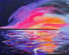 Original Painting On Canvas. Ocean Sunset Art. Modern Abstract Seascape. 11×14″
