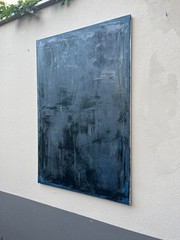 abstract oil painting black blue informal 120×80 gestural filled modern art