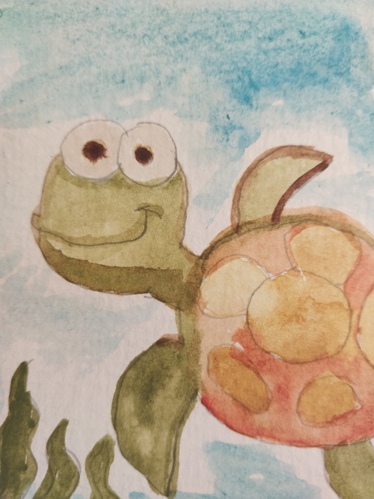 G.A.Titan Acrylic Painting IMPRESSIONISM Sea Turtle Ocean Beach Sea Scape Art