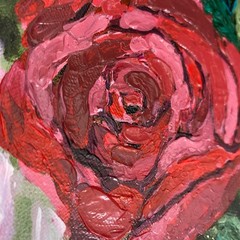Floral Red Rose Painting Original Pink Wall Art Modern Flowers 11×14 CP 15