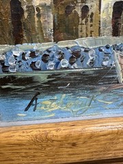 Vintage Nautical Harbor Oil Painting Signed Davis MCM Impasto Fishing Boat Art